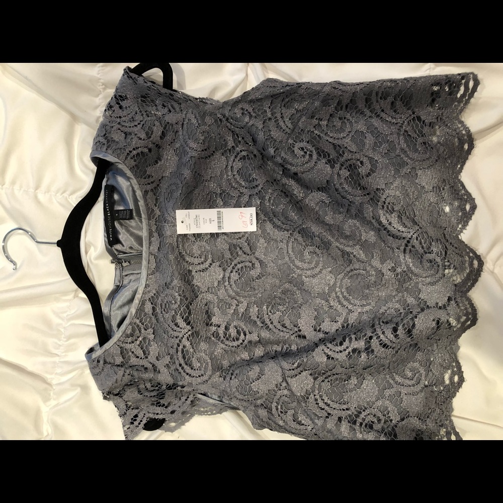 White House black market silver crop dressy top